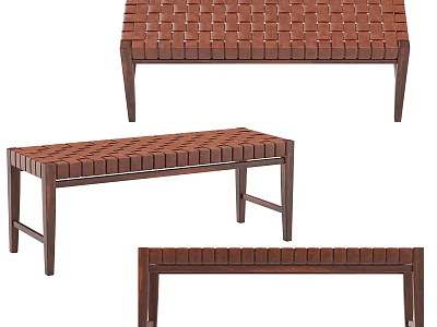 Modern Wooden Stool With Slatted Seat Design And Sturdy Leg Structure 3d model