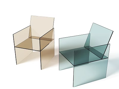 Modern Geometric Leisure Chairs Transparent Acrylic Panel Structure Light Brown Blue 3d model