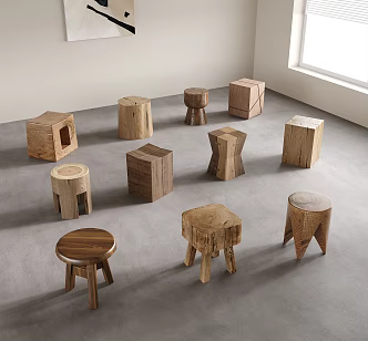 Quiet Wind Stool Round Stool Wooden Stool Shoe Changing Stool Small Low Stool 3d model