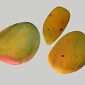 Whole Fresh Ripe Mango With Red Green Skin And Sliced Yellow Juicy Flesh