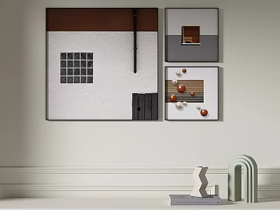 Modern Abstract Wall Art With Geometric Patterns Brown Gray Tones And Decorative Sculptures 3d model