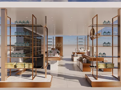 Modern Supermarket Department Store Interior With Glass Metal Shelves Displaying Daily Necessities And Skincare Products 3d model