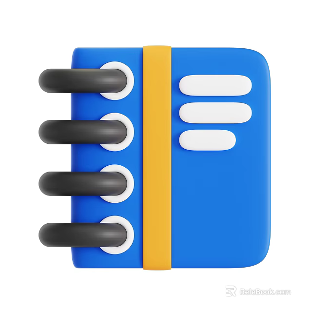 Blue Notebook With Yellow Spine Black Spiral Binding And White Labels 3d model 