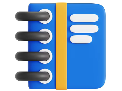Blue Notebook With Yellow Spine Black Spiral Binding And White Labels 3d model