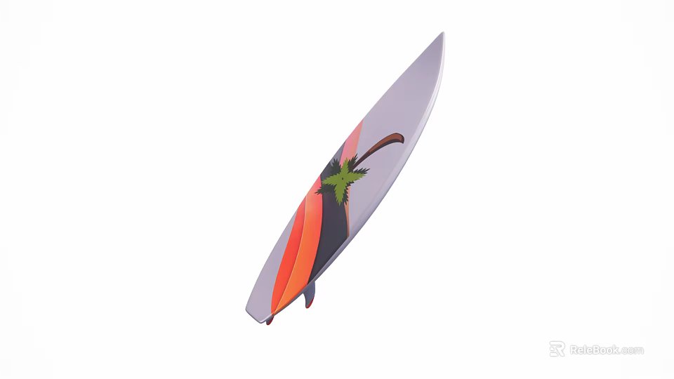 Vibrant Recreational Equipment Surfboard With Purple Orange Red Color Scheme And Palm Tree Design 3d model 