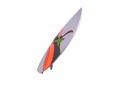 Vibrant Recreational Equipment Surfboard With Purple Orange Red Color Scheme And Palm Tree Design 3d model