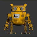 Yellow Vintage Robot With Large Round Eyes Metallic Body And Mechanical Limbs On Reflective Surface