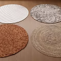 Various Round Rugs Woven Fluffy Styles in White Grey Brown Beige on Wooden Floor