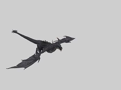 Black Flying Dragon With Detailed Scales And Large Wings Soaring In Gray Background 3d model