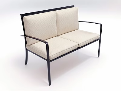 Modern Sofa Bench With Beige Cushions And Black Metal Armrests Frame 3d model