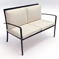 Modern Sofa Bench With Beige Cushions And Black Metal Armrests Frame