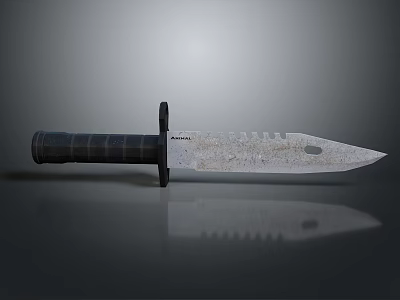 Tactical Military Knife With Black Textured Handle And Serrated Camouflage Blade 3d model