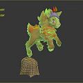Cute Red Pony Plush Toy With Flame Mane And Tail Standing On Gray Stone Pedestal