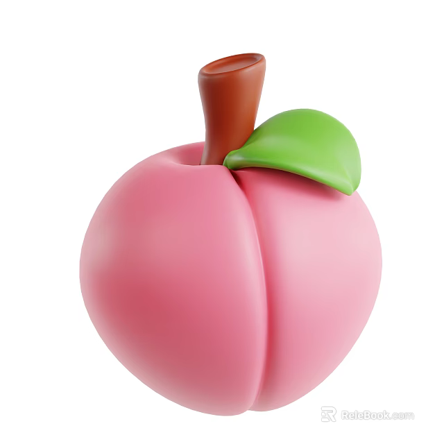 Fresh Juicy Pink Peach with Green Leaf and Brown Stem 3d model 