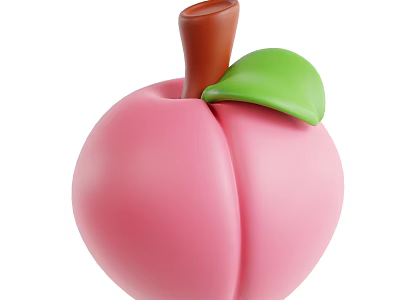 Fresh Juicy Pink Peach with Green Leaf and Brown Stem 3d model