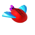 Red Toy Rocket Model With Blue Wings And Purple Top Components 3d model