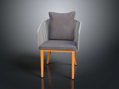 Modern Woven Armrest Chair With Gray Cushion And Light Wooden Legs Design 3d model