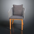 Modern Woven Armrest Chair With Gray Cushion And Light Wooden Legs Design
