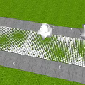 Garden Features With Grid Patterned Paving Green Lawn And Trees For Pedestrians 3d model