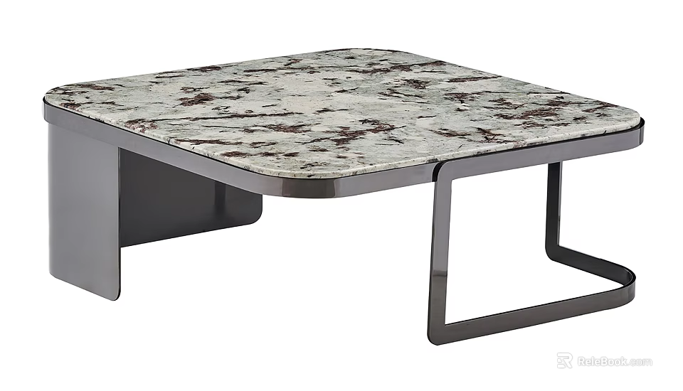 Modern Minimalist Coffee Table With Marble Top And Metal Frame Structure 3d model 