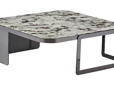 Modern Minimalist Coffee Table With Marble Top And Metal Frame Structure 3d model