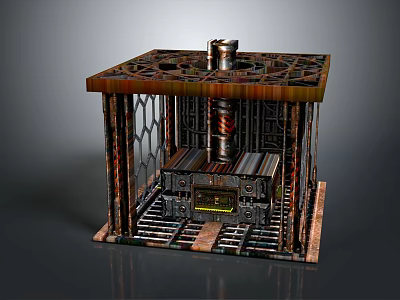 Industrial Mechanical Equipment With Metal Grid Framework Central Cylindrical Structure And Platform Base 3d model