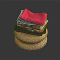 Colorful Fabrics With Soft Textures Stacked On Woven Mats Black Background