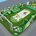 Vibrant Children's Playground With Cartoon Animals Green Grass Archway Balloons And Gift Boxes