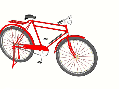 Red Bicycle With Classic Style Black Seat Rear Rack And Fenders 3d model
