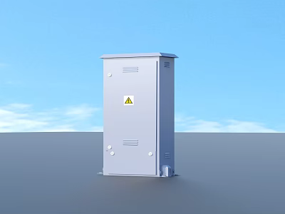 White Industrial Electrical Enclosure With Warning Sign For Outdoor Industrial Use 3d model