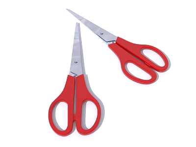 Two Red Household Scissors With Sharp Blades And Ergonomic Handles For Daily Use 3d model