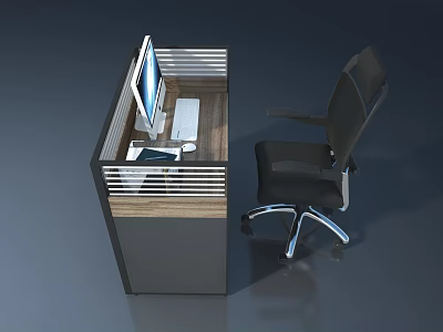 Modern Office Workspace With Swing Door Desk Computer And Ergonomic Chair 3d model