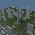 Aerial Planning View of Modern Urban City With Tall Skyscraper River Greenery and Surrounding Buildings