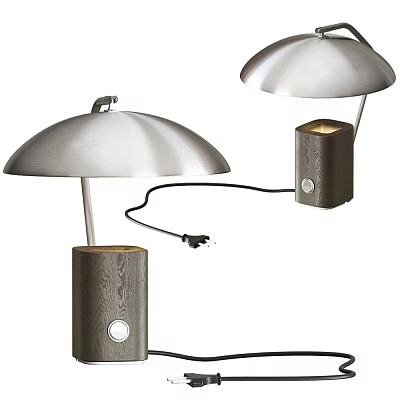 Modern Silver Umbrella Shaped Table Lamp With Stylish Wooden Base Design 3d model