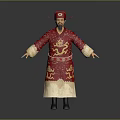Traditional Chinese Costume Red Robe With Golden Dragon Patterns And Red Hat
