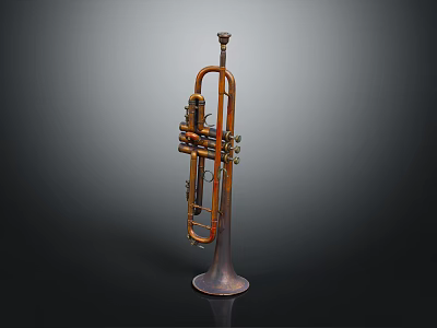 Vintage Brass Trumpet Musical Instrument With Classic Design And Vertical Stand 3d model