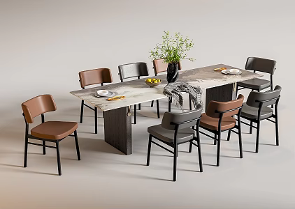 New Chinese Dining Table and Chair 3d model