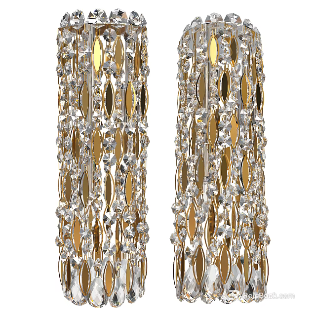 Luxury Crystal Chandelier with Golden Frame and Sparkling Crystal Chains for Elegant Interior Decoration 3d model 
