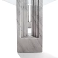Elegant Modern Dining Table With Transparent Glass Top And Sleek Marble Legs Design