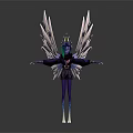 Fantasy Character With White Crystal Wings Purple Skin Green Purple Hair And Black Outfit