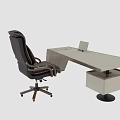 Modern Office Desk With Black Leather Office Chair White Drawer Cabinet And Laptop On Top