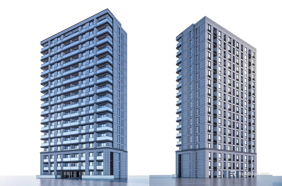 Modern High Rise Apartment Buildings Exterior Architecture Featuring Balconies And Windows 3d model 