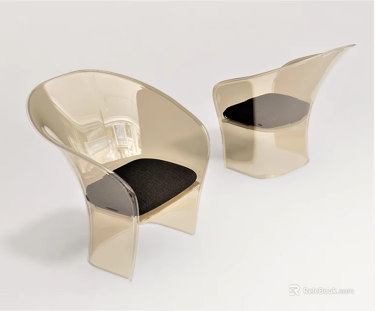 Transparent Acrylic Leisure Chairs With Black Cushioned Seats And Modern Design 3d model 