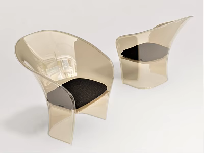 Transparent Acrylic Leisure Chairs With Black Cushioned Seats And Modern Design 3d model
