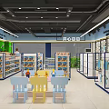Kids Clothing Store Interior with Colorful Display Racks and Play Area