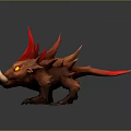 3D Monster Character Model With Red Spiky Mane Yellow Glowing Eyes And White Tusks