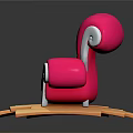 Pink Single Sofa with White Trim and Decorative Buttons on Wooden Platform against Black Background