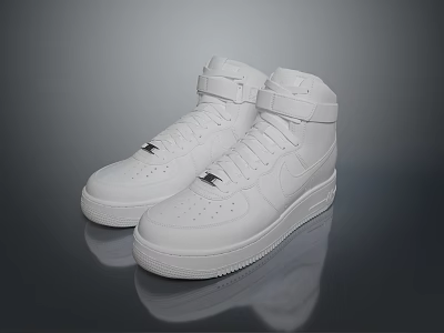 White High Top Daily Use Sneakers With Velcro Straps Smooth Upper And Reflective Soles 3d model
