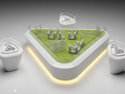 Triangular Sand Table Model With Green Grass Area And Miniature Building Structures 3d model