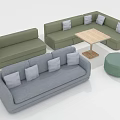 Modern Living Room Furniture Set With Grey Green Sofas Coffee Table Ottoman And Cushions